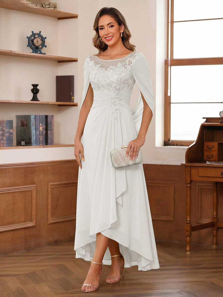 A-Line/Princess Scoop Asymmetrical  Mother of the Bride Dresses with Cape &amp; Appliques