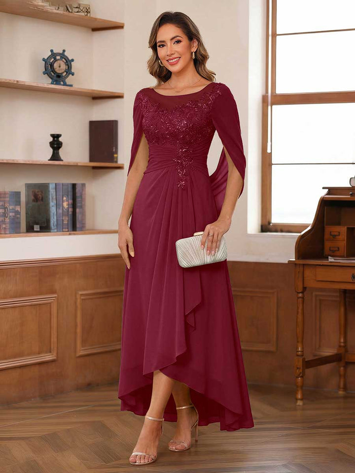 A-Line/Princess Scoop Asymmetrical  Mother of the Bride Dresses with Cape &amp; Appliques