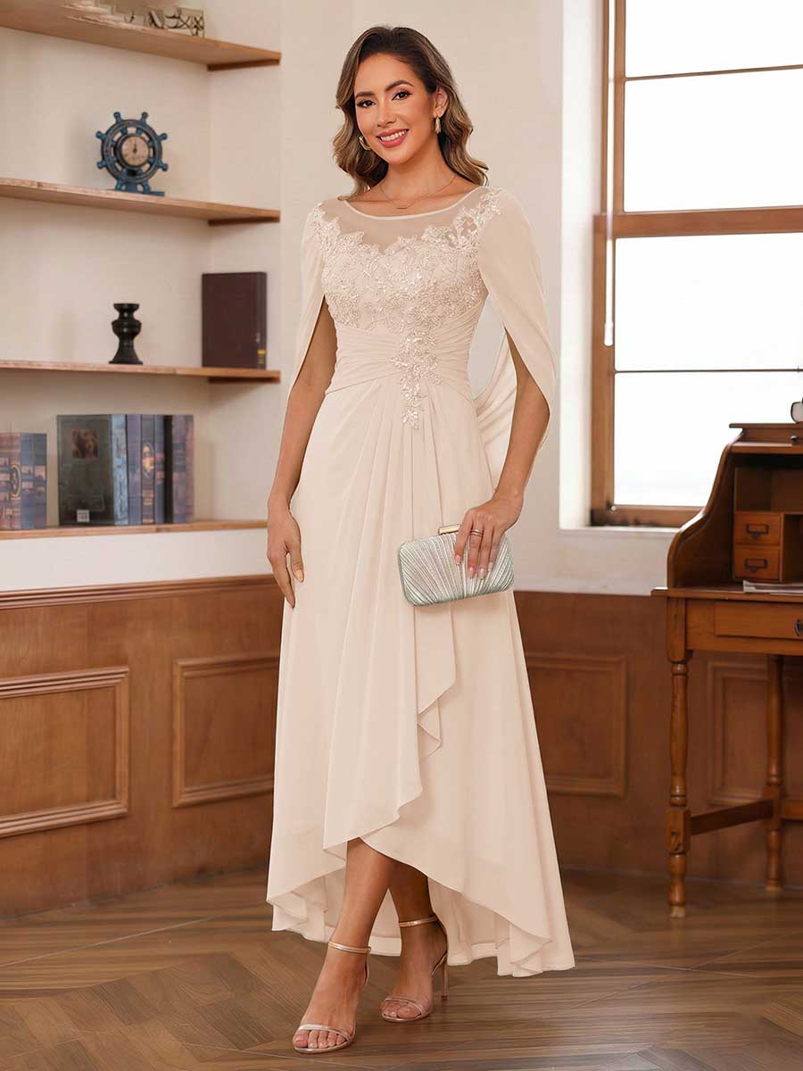 A-Line/Princess Scoop Asymmetrical  Mother of the Bride Dresses with Cape &amp; Appliques