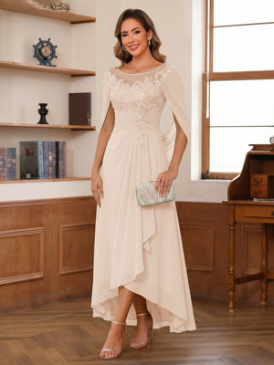 A-Line/Princess Scoop Asymmetrical  Mother of the Bride Dresses with Cape & Appliques