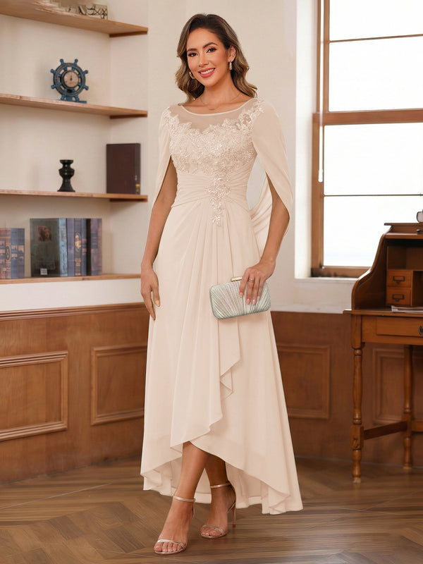 A-Line/Princess Scoop Asymmetrical  Mother of the Bride Dresses with Cape & Appliques