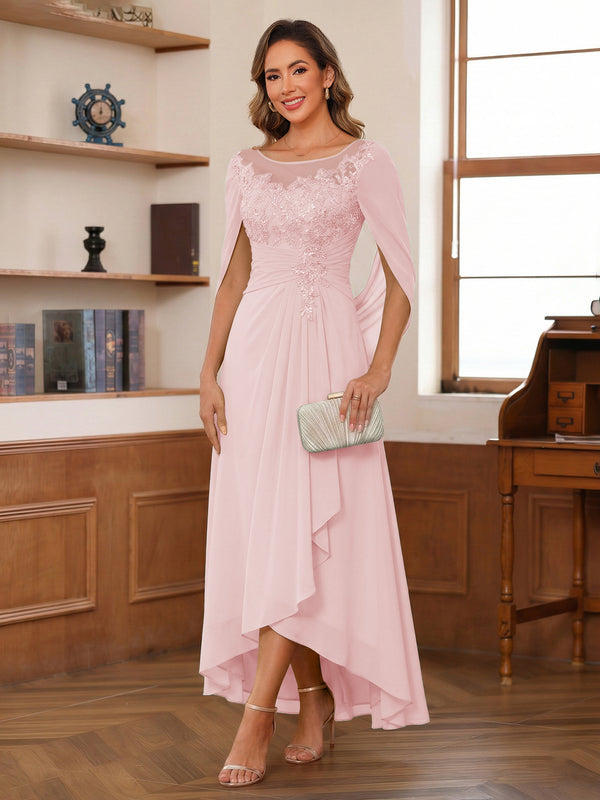 A-Line/Princess Scoop Asymmetrical  Mother of the Bride Dresses with Cape & Appliques