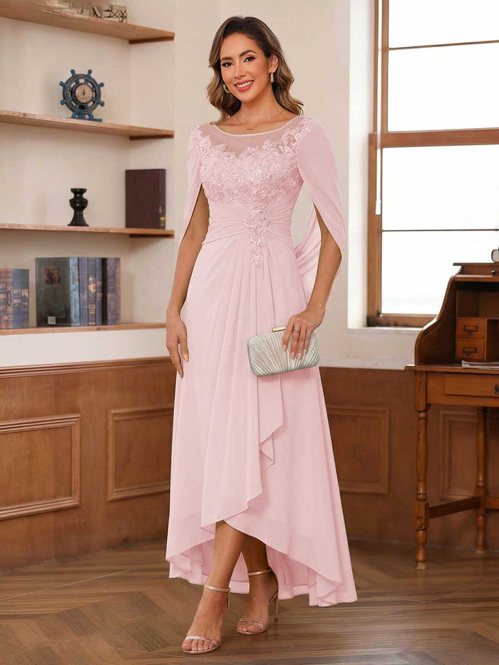 A-Line/Princess Scoop Asymmetrical  Mother of the Bride Dresses with Cape &amp; Appliques