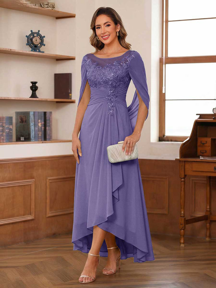 A-Line/Princess Scoop Asymmetrical  Mother of the Bride Dresses with Cape &amp; Appliques