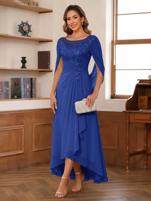 A-Line/Princess Scoop Asymmetrical  Mother of the Bride Dresses with Cape & Appliques