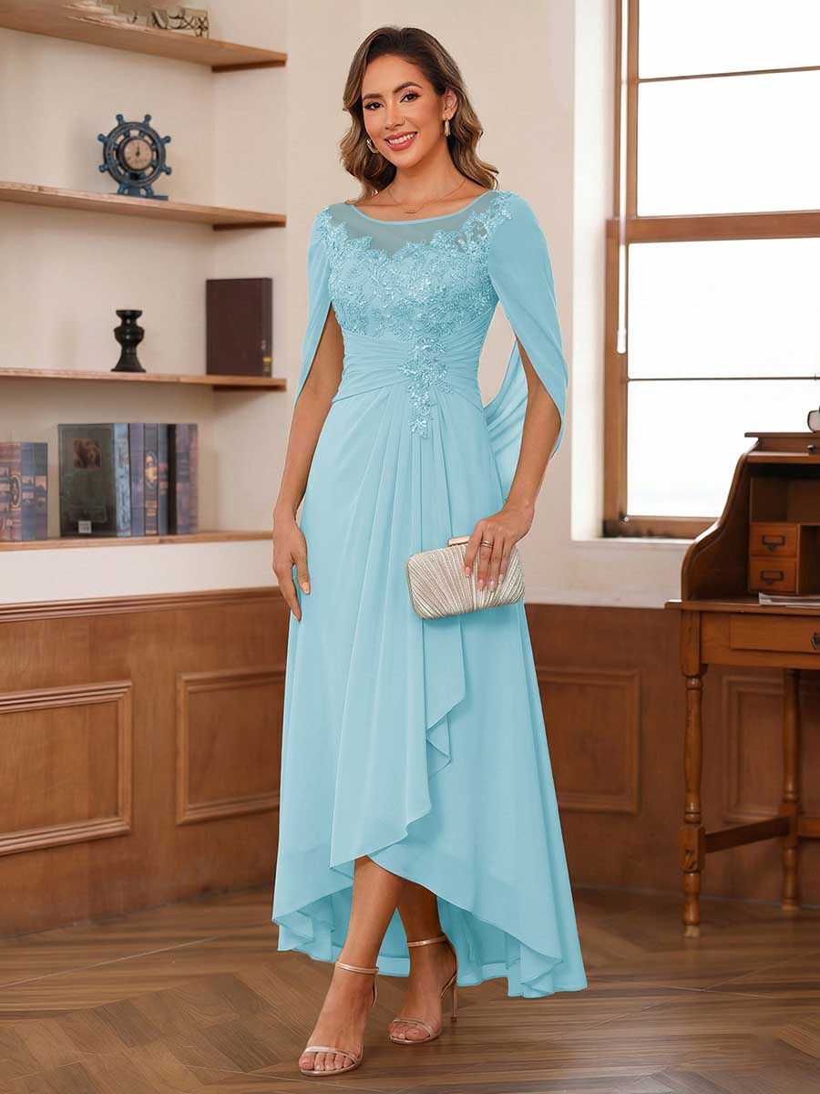 A-Line/Princess Scoop Asymmetrical  Mother of the Bride Dresses with Cape &amp; Appliques
