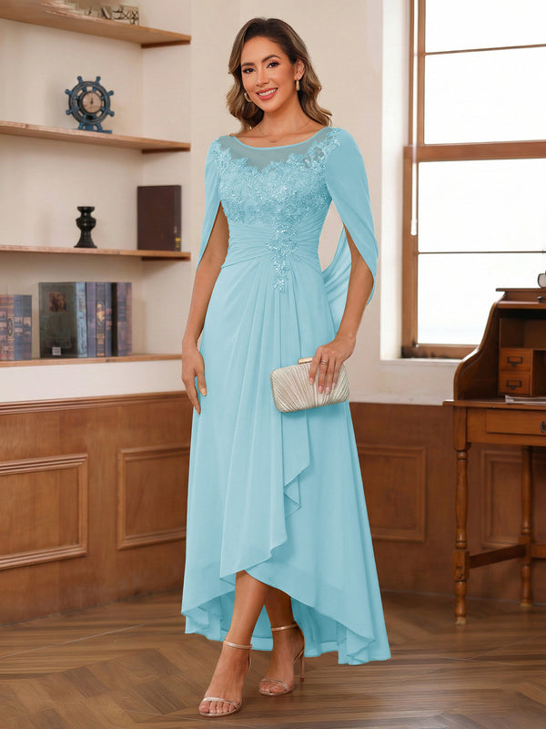 A-Line/Princess Scoop Asymmetrical  Mother of the Bride Dresses with Cape & Appliques