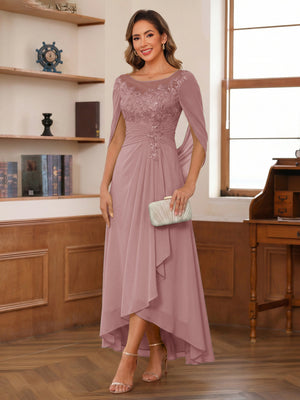 A-Line/Princess Scoop Asymmetrical  Mother of the Bride Dresses with Cape & Appliques