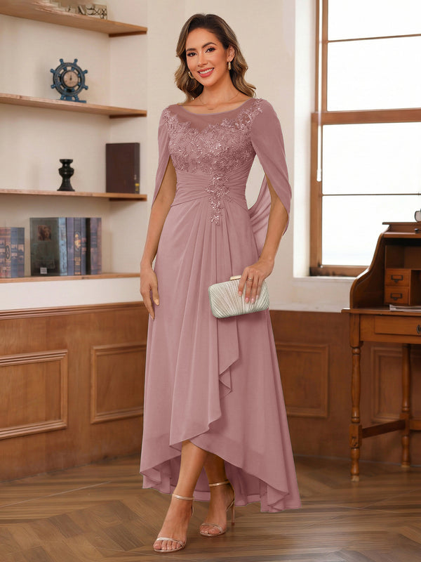 A-Line/Princess Scoop Asymmetrical  Mother of the Bride Dresses with Cape & Appliques