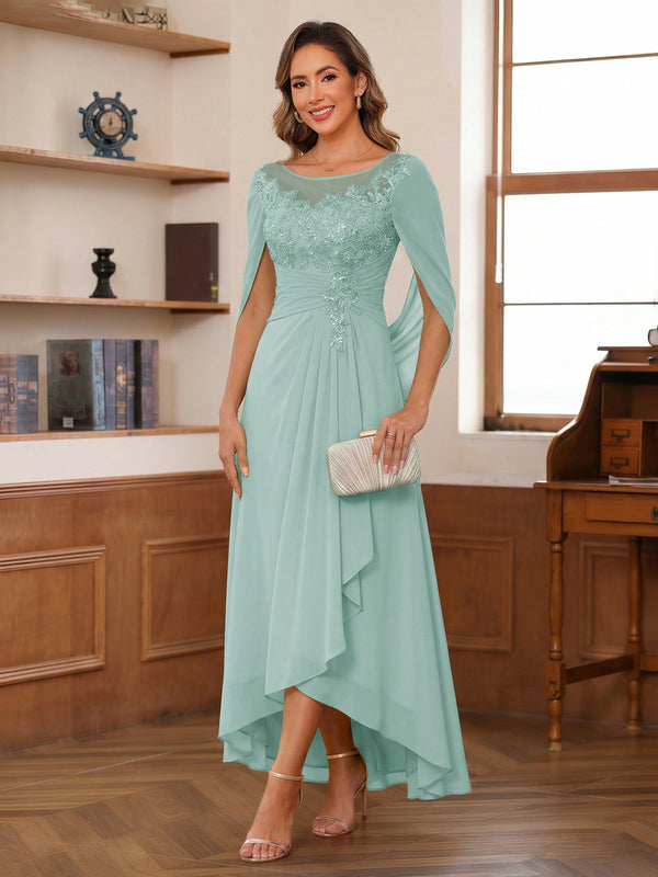 A-Line/Princess Scoop Asymmetrical  Mother of the Bride Dresses with Cape & Appliques
