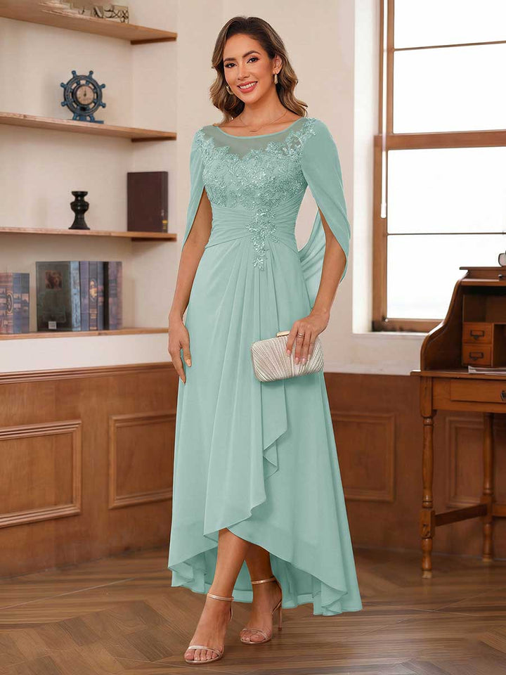 A-Line/Princess Scoop Asymmetrical  Mother of the Bride Dresses with Cape &amp; Appliques