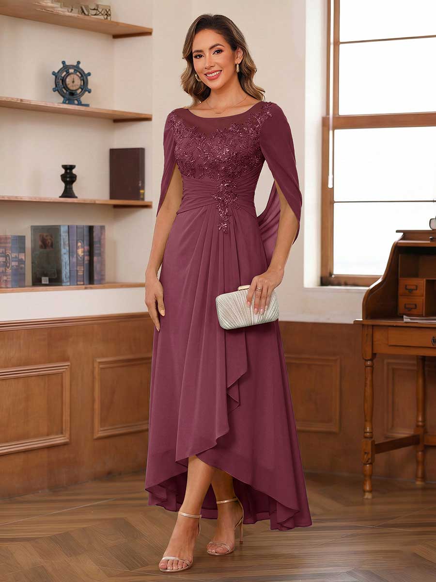 A-Line/Princess Scoop Asymmetrical  Mother of the Bride Dresses with Cape &amp; Appliques
