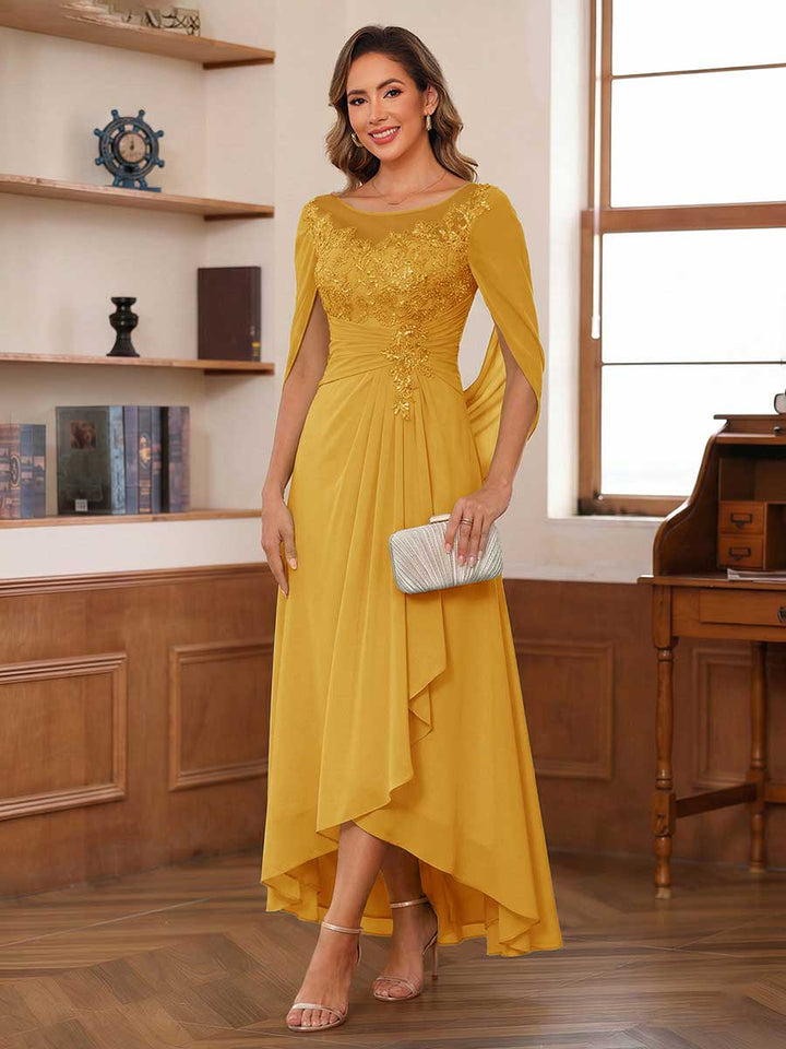 A-Line/Princess Scoop Asymmetrical  Mother of the Bride Dresses with Cape &amp; Appliques