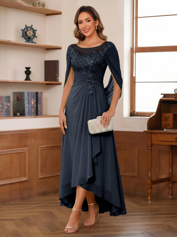 A-Line/Princess Scoop Asymmetrical  Mother of the Bride Dresses with Cape & Appliques
