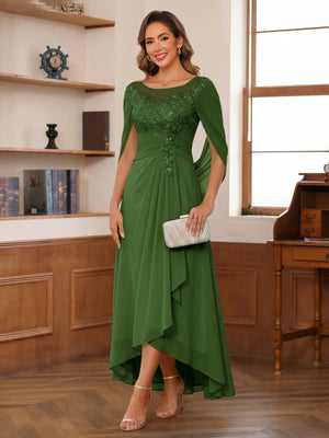 A-Line/Princess Scoop Asymmetrical  Mother of the Bride Dresses with Cape & Appliques