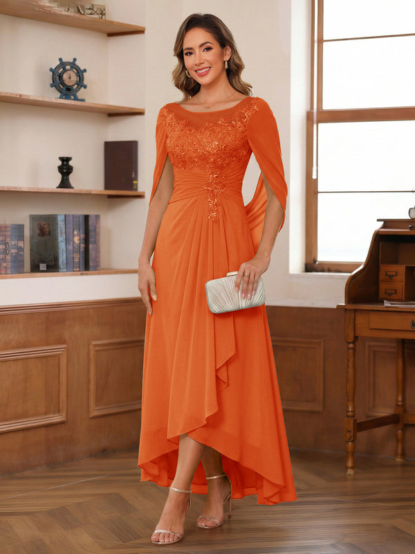 A-Line/Princess Scoop Asymmetrical  Mother of the Bride Dresses with Cape & Appliques