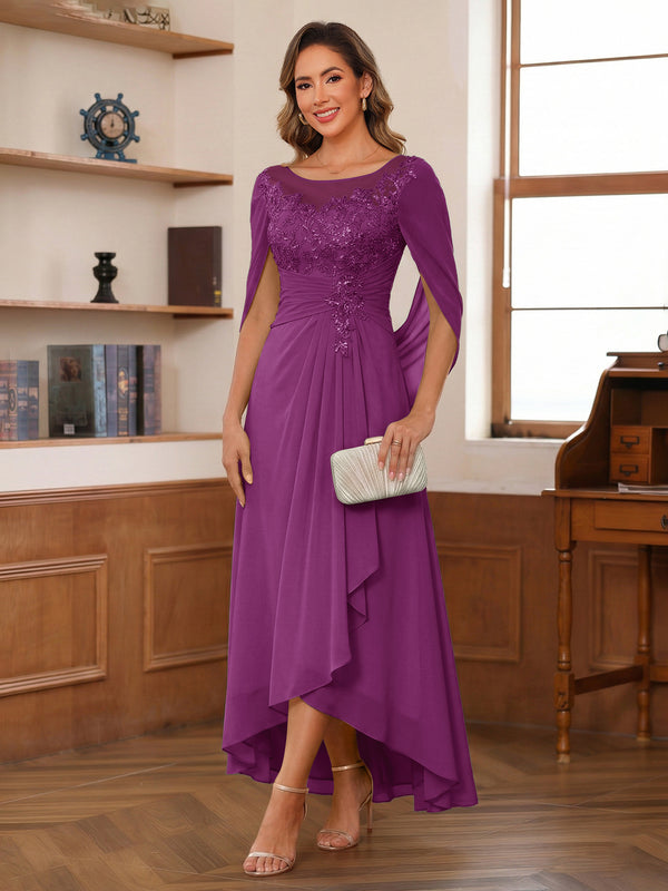 A-Line/Princess Scoop Asymmetrical  Mother of the Bride Dresses with Cape & Appliques