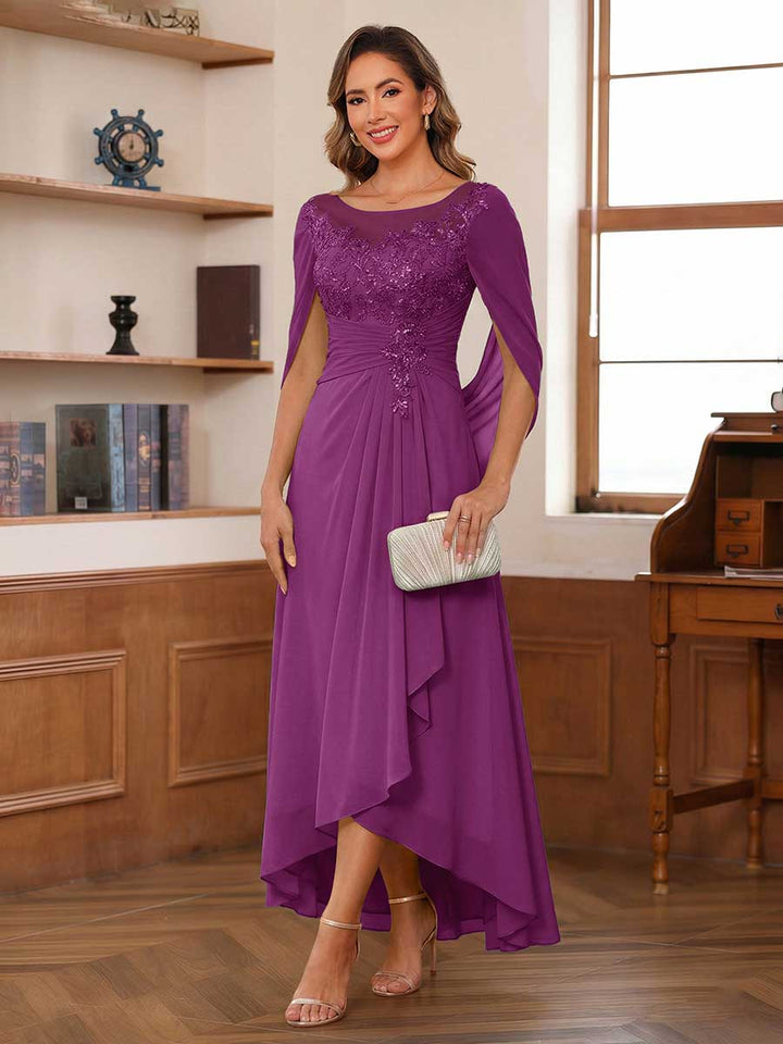 A-Line/Princess Scoop Asymmetrical  Mother of the Bride Dresses with Cape &amp; Appliques