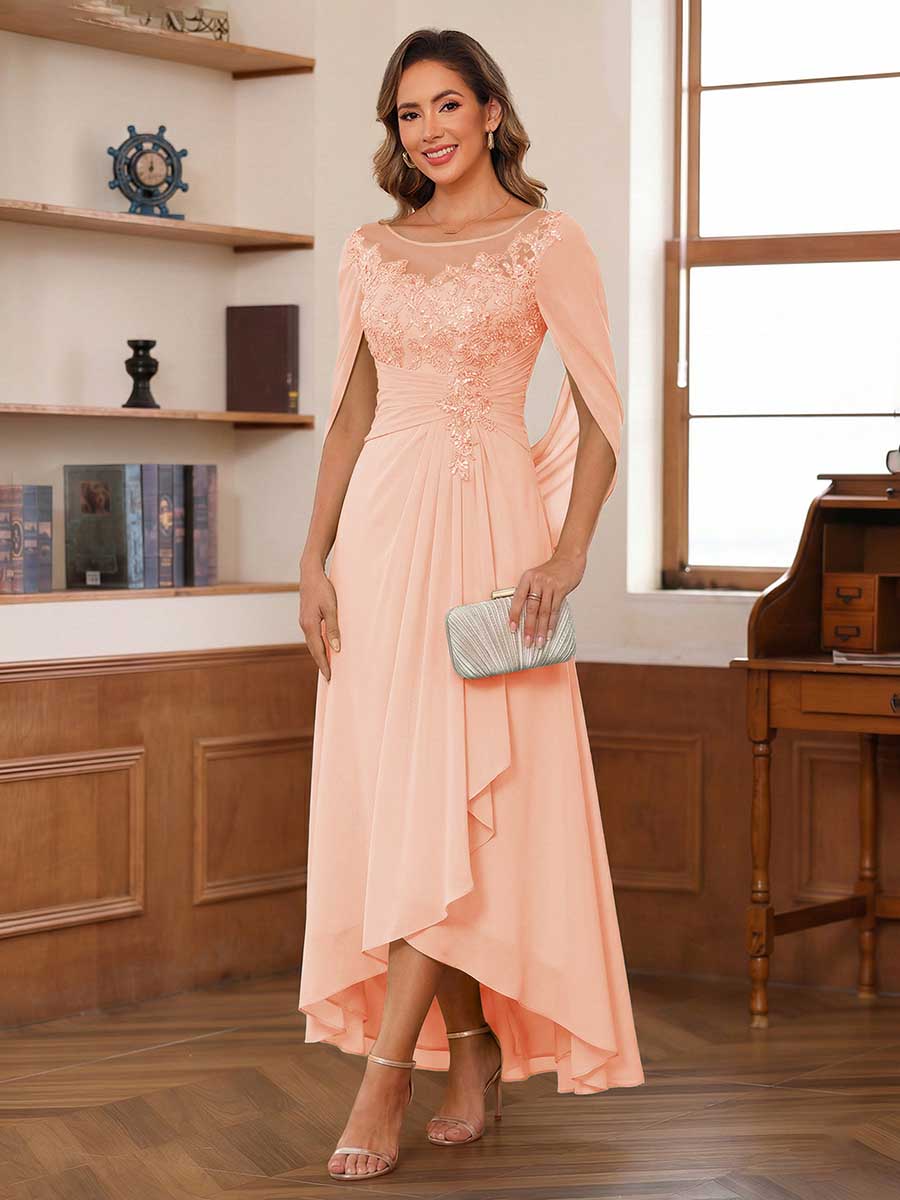 A-Line/Princess Scoop Asymmetrical  Mother of the Bride Dresses with Cape &amp; Appliques