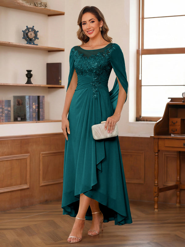 A-Line/Princess Scoop Asymmetrical  Mother of the Bride Dresses with Cape & Appliques