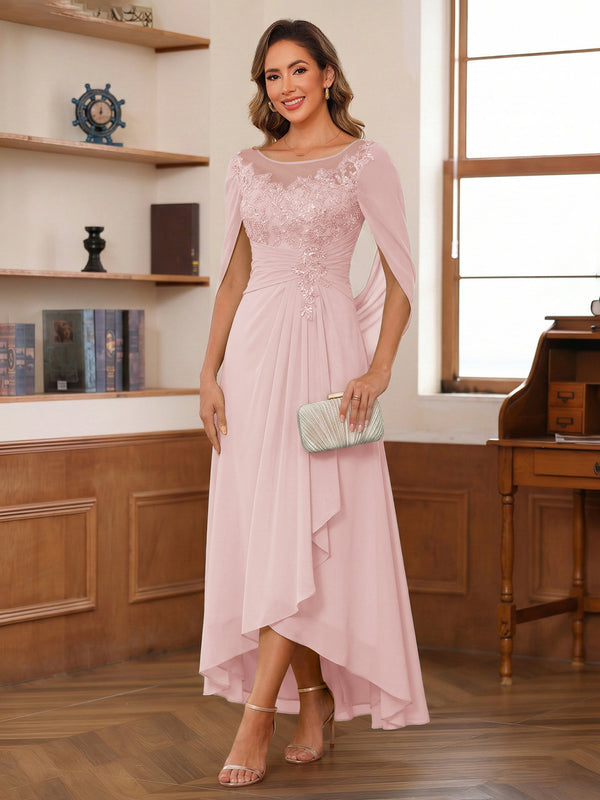 A-Line/Princess Scoop Asymmetrical  Mother of the Bride Dresses with Cape & Appliques