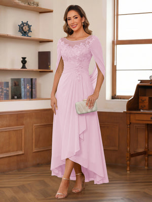 A-Line/Princess Scoop Asymmetrical  Mother of the Bride Dresses with Cape & Appliques