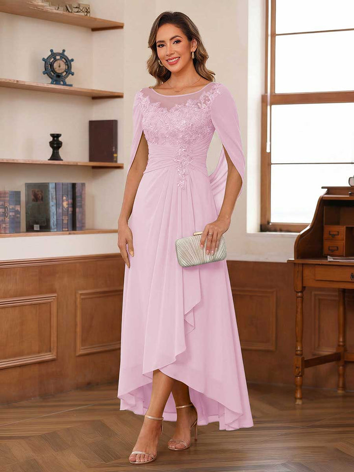 A-Line/Princess Scoop Asymmetrical  Mother of the Bride Dresses with Cape &amp; Appliques