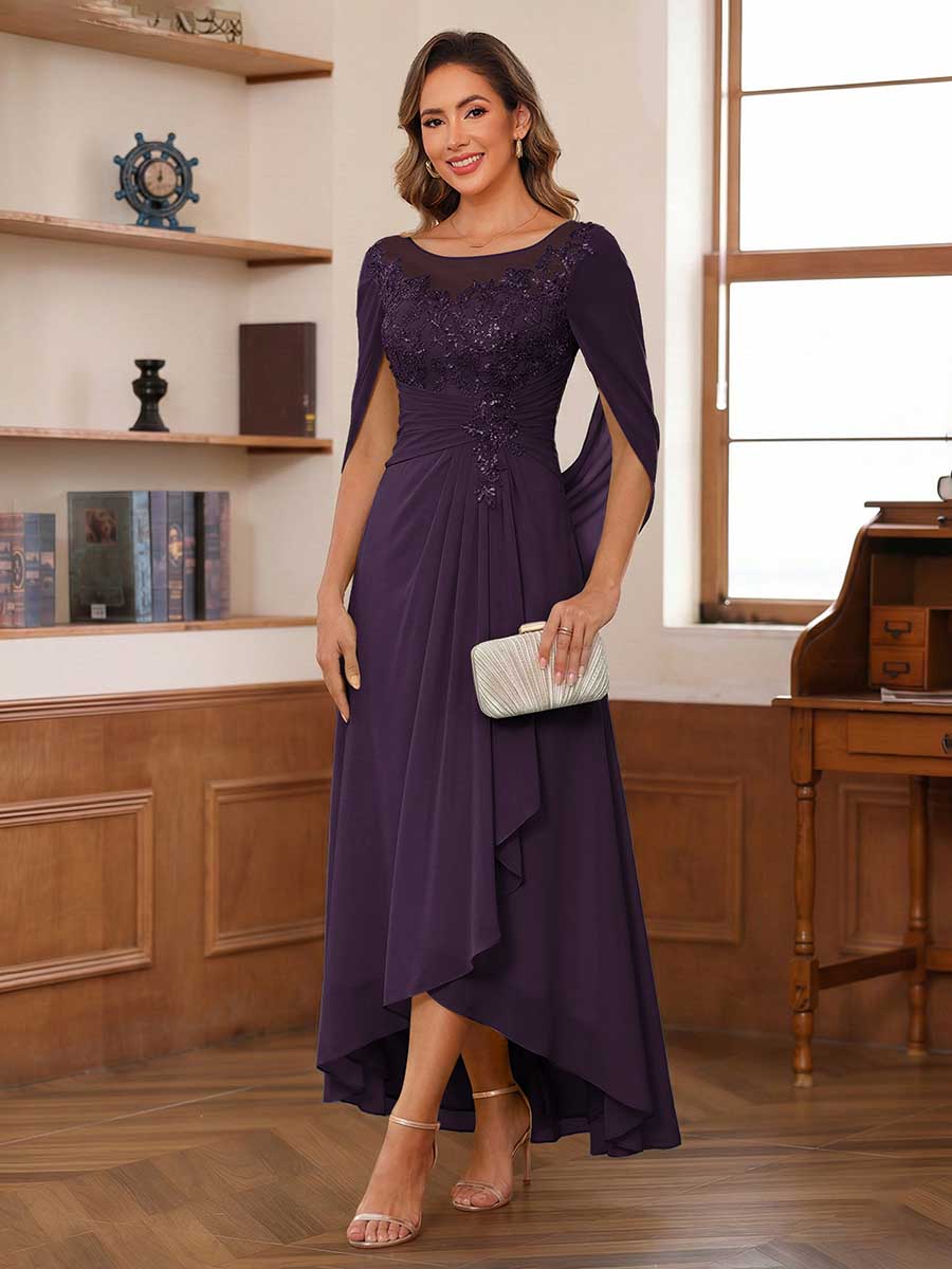 A-Line/Princess Scoop Asymmetrical  Mother of the Bride Dresses with Cape &amp; Appliques