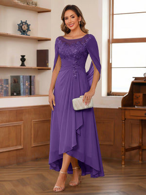A-Line/Princess Scoop Asymmetrical  Mother of the Bride Dresses with Cape & Appliques