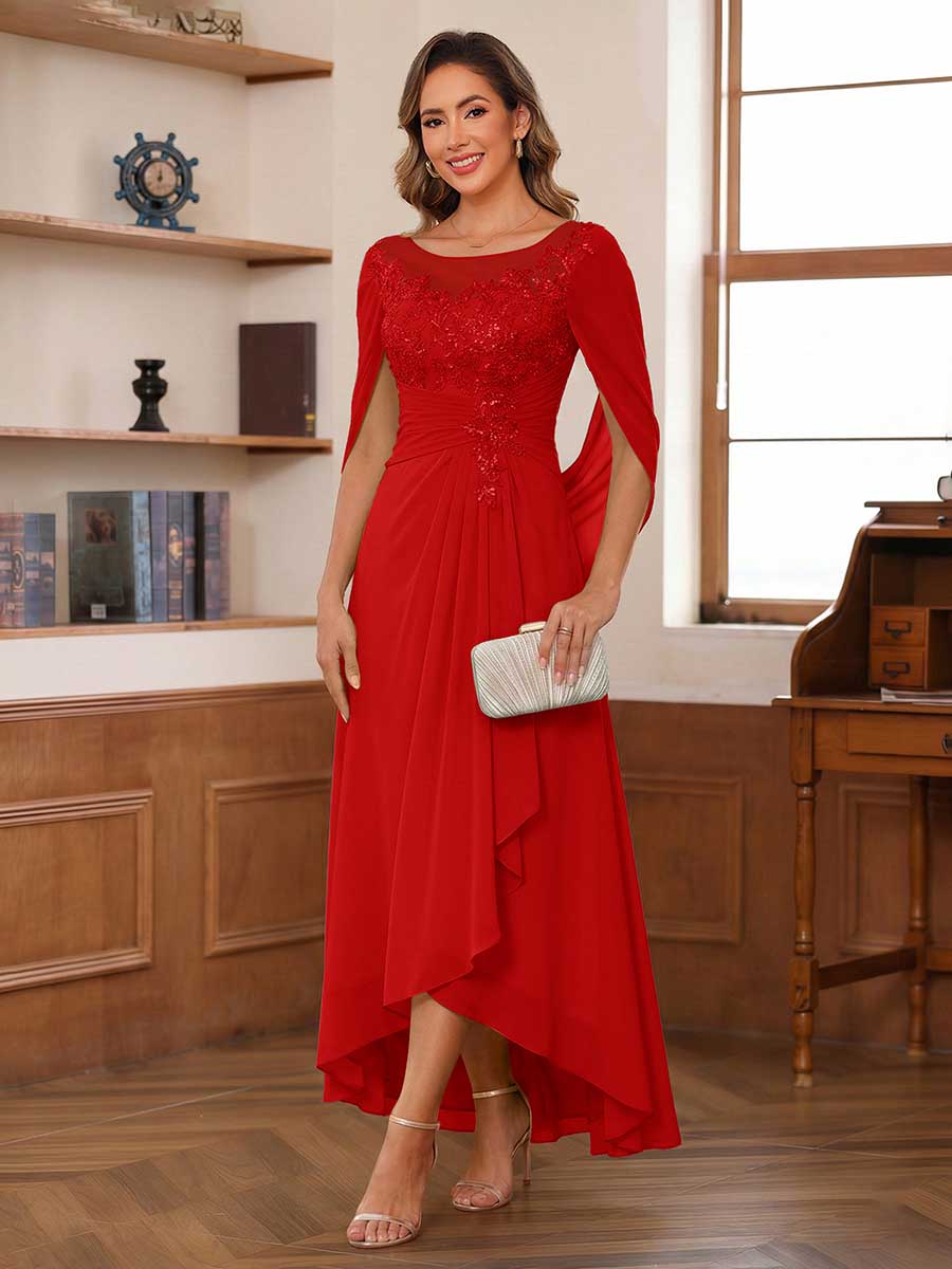 A-Line/Princess Scoop Asymmetrical  Mother of the Bride Dresses with Cape &amp; Appliques