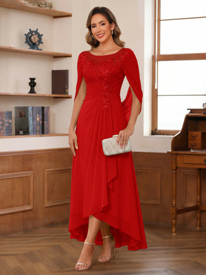 A-Line/Princess Scoop Asymmetrical  Mother of the Bride Dresses with Cape & Appliques