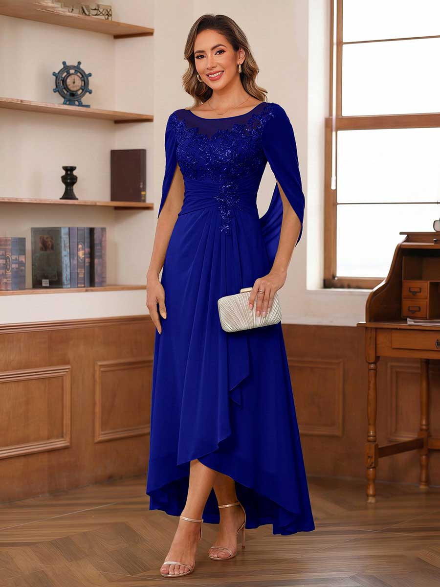 A-Line/Princess Scoop Asymmetrical  Mother of the Bride Dresses with Cape &amp; Appliques
