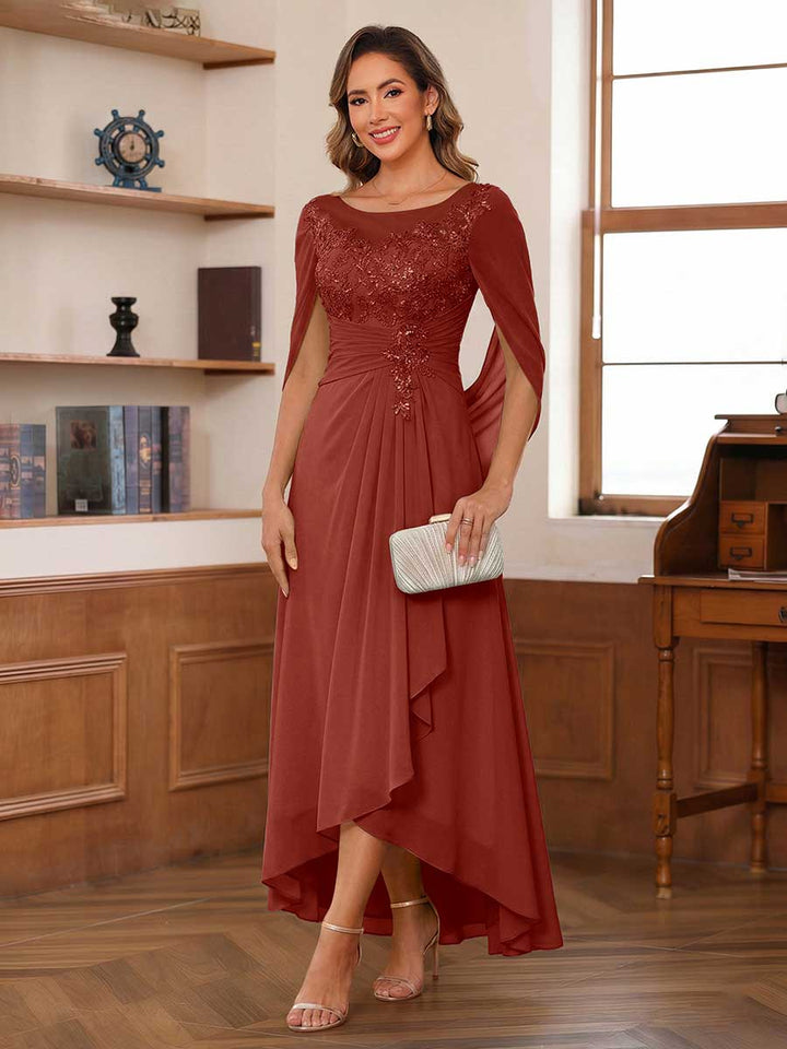 A-Line/Princess Scoop Asymmetrical  Mother of the Bride Dresses with Cape &amp; Appliques