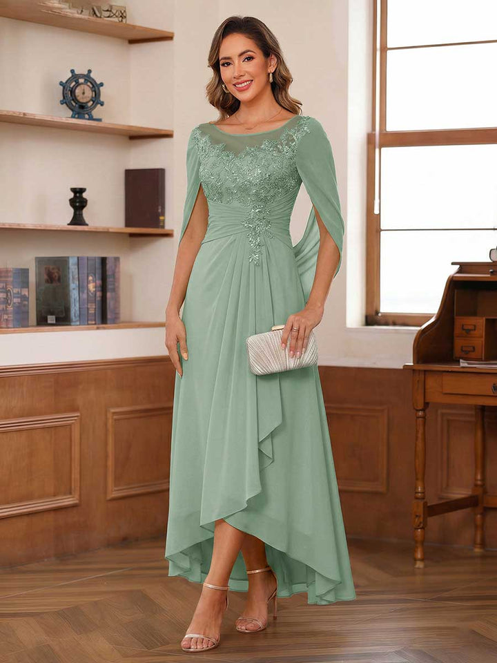 A-Line/Princess Scoop Asymmetrical  Mother of the Bride Dresses with Cape &amp; Appliques