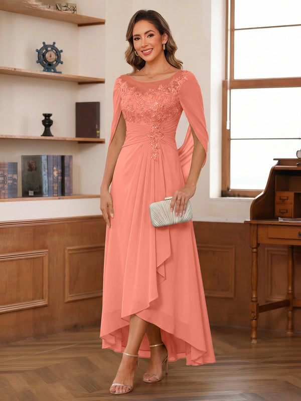 A-Line/Princess Scoop Asymmetrical  Mother of the Bride Dresses with Cape & Appliques
