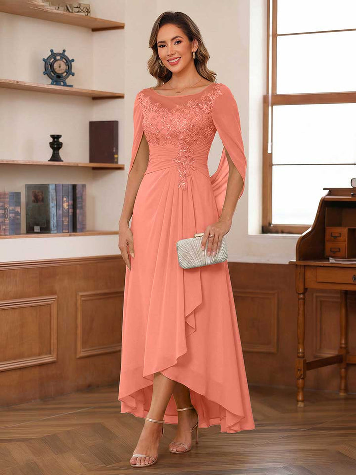 A-Line/Princess Scoop Asymmetrical  Mother of the Bride Dresses with Cape &amp; Appliques