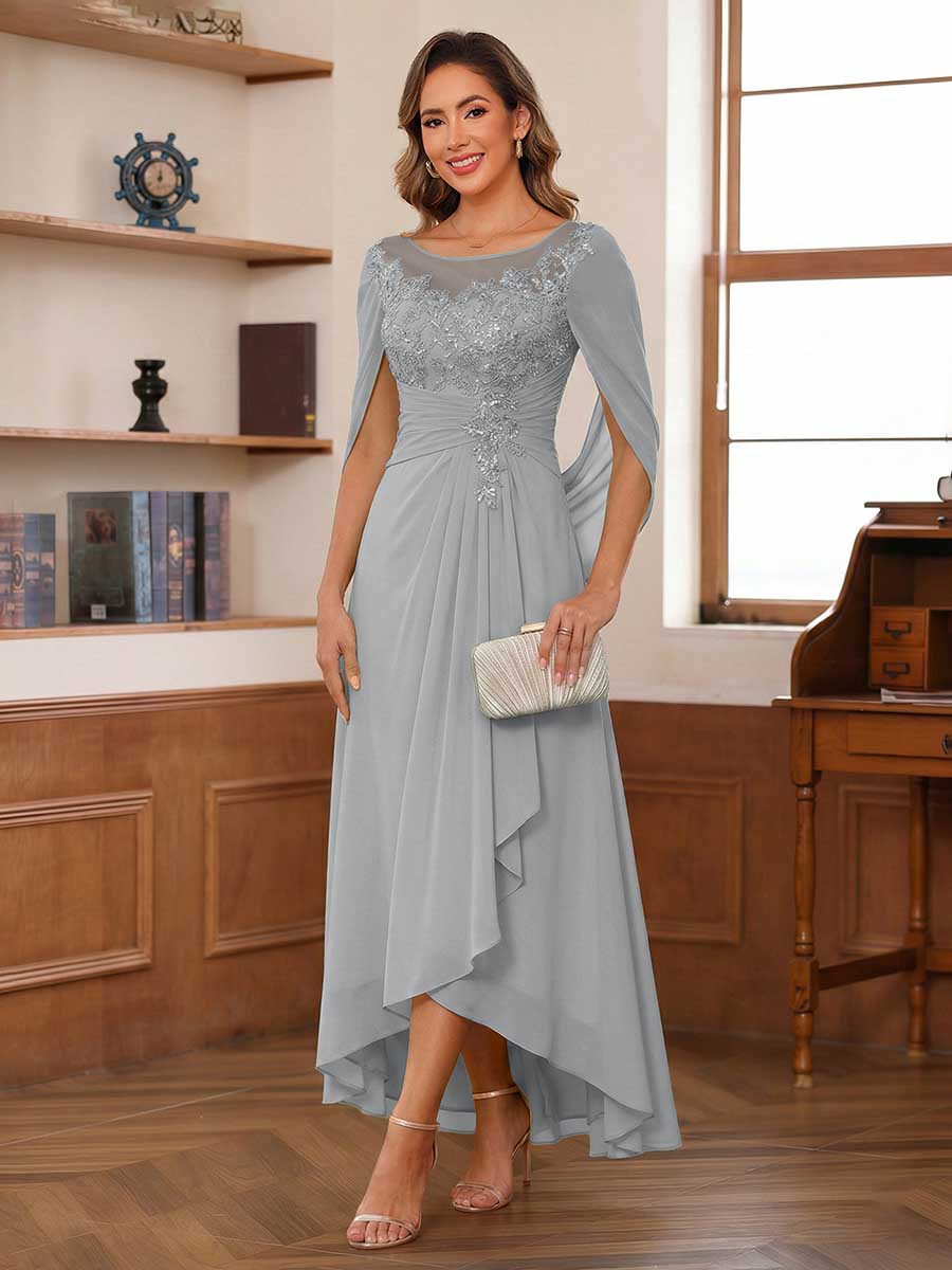 A-Line/Princess Scoop Asymmetrical  Mother of the Bride Dresses with Cape &amp; Appliques