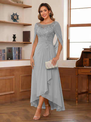A-Line/Princess Scoop Asymmetrical  Mother of the Bride Dresses with Cape & Appliques