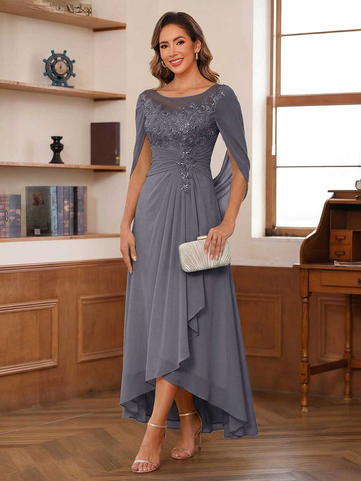 A-Line/Princess Scoop Asymmetrical  Mother of the Bride Dresses with Cape &amp; Appliques