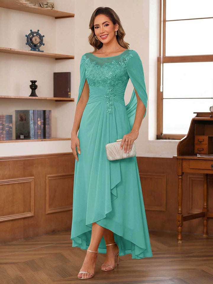 A-Line/Princess Scoop Asymmetrical  Mother of the Bride Dresses with Cape &amp; Appliques