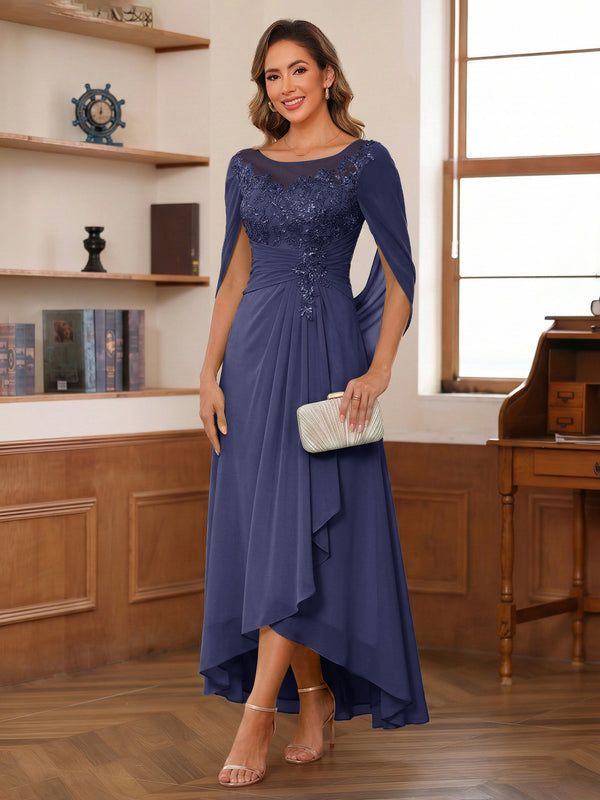 A-Line/Princess Scoop Asymmetrical  Mother of the Bride Dresses with Cape & Appliques