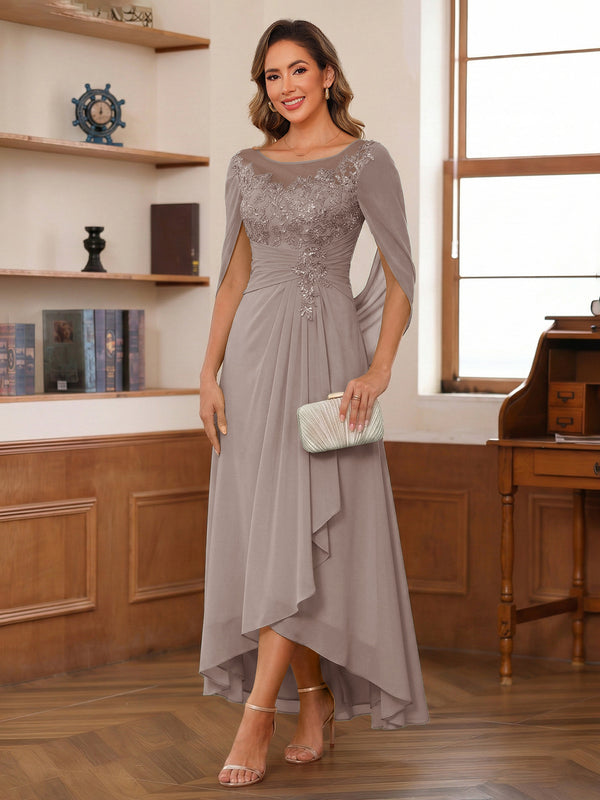 A-Line/Princess Scoop Asymmetrical  Mother of the Bride Dresses with Cape & Appliques