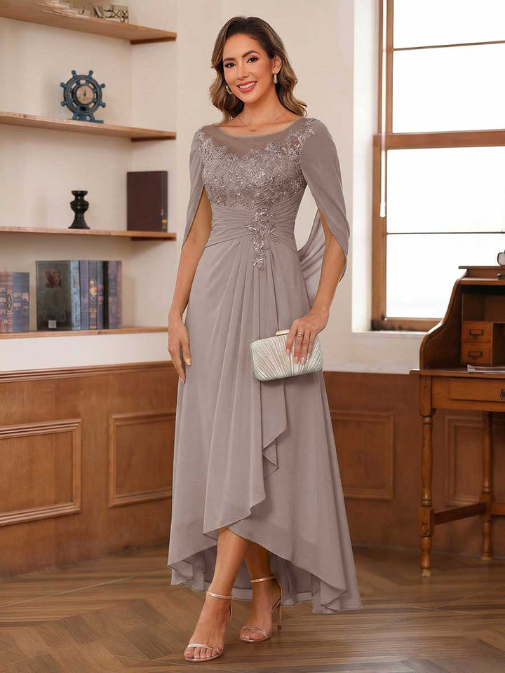 A-Line/Princess Scoop Asymmetrical  Mother of the Bride Dresses with Cape &amp; Appliques