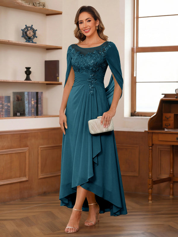 A-Line/Princess Scoop Asymmetrical  Mother of the Bride Dresses with Cape & Appliques