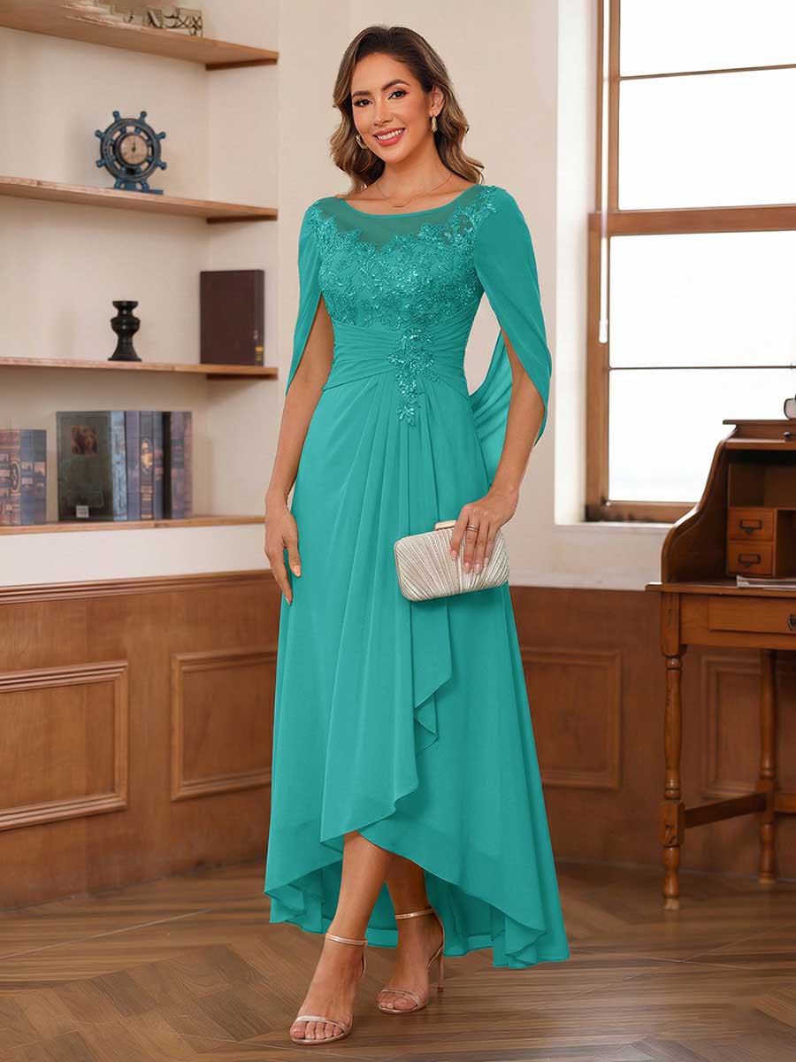 A-Line/Princess Scoop Asymmetrical  Mother of the Bride Dresses with Cape &amp; Appliques