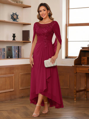 A-Line/Princess Scoop Asymmetrical  Mother of the Bride Dresses with Cape & Appliques