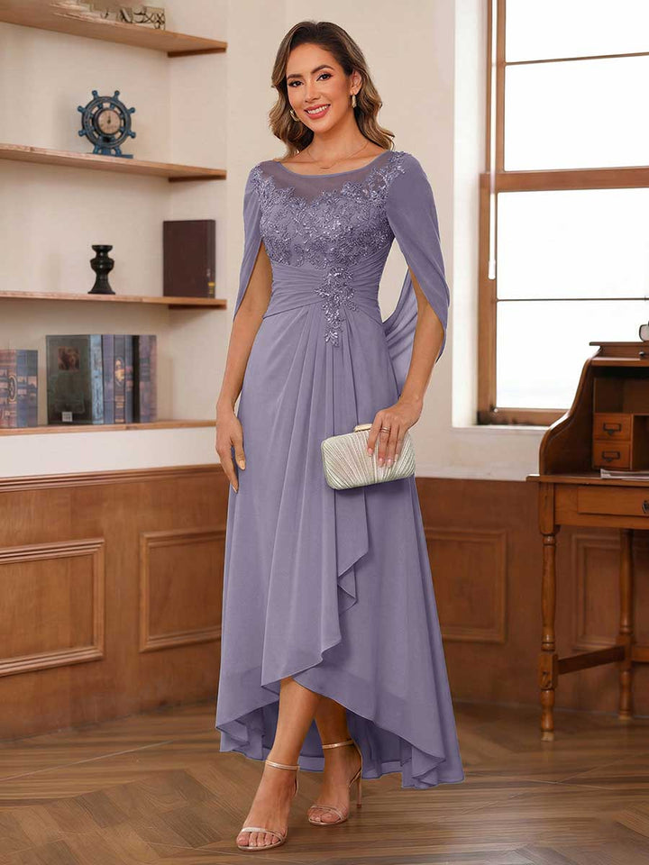 A-Line/Princess Scoop Asymmetrical  Mother of the Bride Dresses with Cape &amp; Appliques