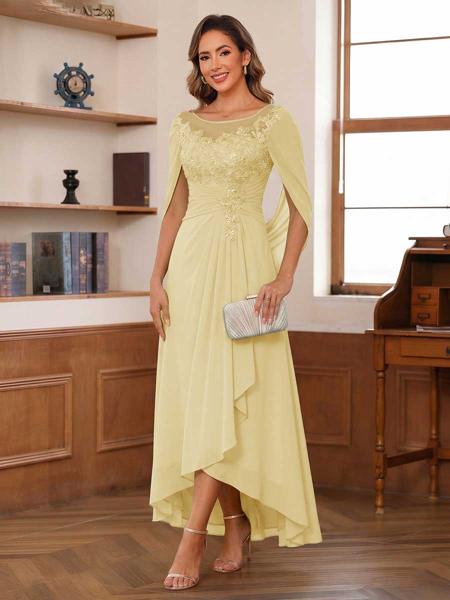 A-Line/Princess Scoop Asymmetrical  Mother of the Bride Dresses with Cape &amp; Appliques