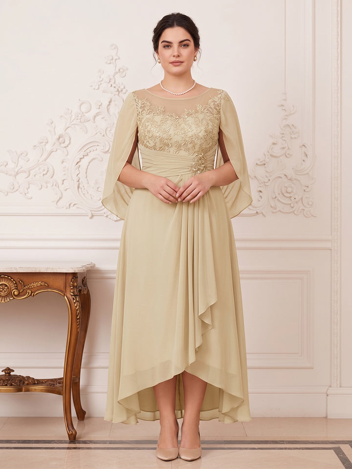 A-Line/Princess Scoop Asymmetrical  Plus Size Mother of the Bride Dresses with Cape &amp; Appliques