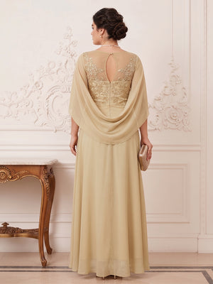 A-Line/Princess Scoop Asymmetrical  Plus Size Mother of the Bride Dresses with Cape & Appliques